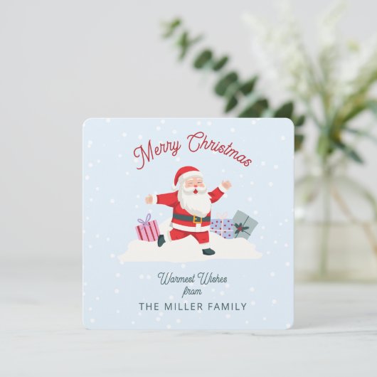 Gelukkige Kerstman, lichtblauwe Kerst Kaart (Staand voorkant)