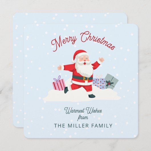 Gelukkige Kerstman, lichtblauwe Kerst Kaart (Voorkant / Achterkant)