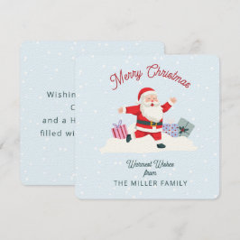 Gelukkige Kerstman, lichtblauwe Kerst Kaart