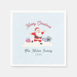Gelukkige Kerstman, lichtblauwe Kerst Servet
