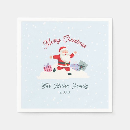 Gelukkige Kerstman, lichtblauwe Kerst Servet (Voorkant)