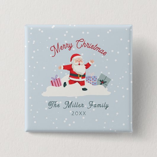 Gelukkige Kerstman, lichtblauwe Kerst Vierkante Button 5,1 Cm (Voorkant)