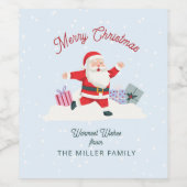 Gelukkige Kerstman, lichtblauwe Kerst Wijn Etiket (Enkel label)