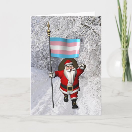 Gelukkige Kerstman met Transgender Pride Vlag Feestdagen Kaart (Voorkant)