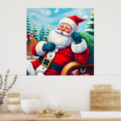 Gelukkige Kerstman Ontspannen In Feestelijke Sleig Poster (Keuken)