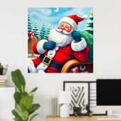 Gelukkige Kerstman Ontspannen In Feestelijke Sleig Poster (Thuiskantoor)