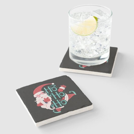 Gelukkige Kerstman springen en glimlachen zeggen h Stenen Onderzetter (Zijkant)