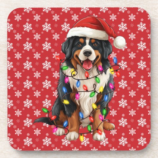 Gelukkige Kerstmis Berner Berg Hond Santa Hat Bier Onderzetter (Voorkant)