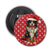 Gelukkige Kerstmis Berner Berg Hond Santa Hat Button Flesopener (Voorkant)