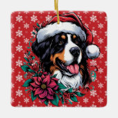 Gelukkige Kerstmis Berner Berg Hond Santa Hat Keramisch Ornament (Voorkant)