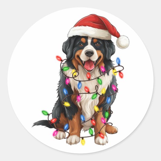 Gelukkige Kerstmis Berner Berg Hond Santa Hat Ronde Sticker (Voorkant)