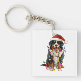 Gelukkige Kerstmis Berner Berg Hond Santa Hat Sleutelhanger