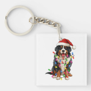 Gelukkige Kerstmis Berner Berg Hond Santa Hat Sleutelhanger
