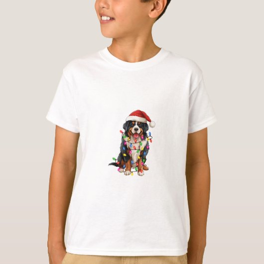 Gelukkige Kerstmis Berner Berg Hond Santa Hat T-shirt (Voorkant)