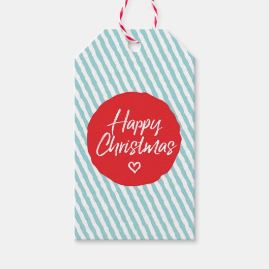 Gelukkige Kerstmis Blauwe streep Kerstmis cadeau t Cadeaulabel (Voorkant)