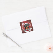 Gelukkige Kerstmis Doberman Hond met Kerstmanhoed  Vierkante Sticker (Envelop)