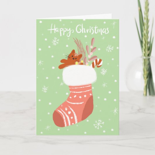 Gelukkige Kerstmis Grappige Kitty Kat Kous Feestdagen Kaart (Voorkant)