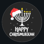 Gelukkige Kerstmis Kerstman Hoed Menorah Kerstmis Ronde Sticker<br><div class="desc">Gelukkige Kerstmis Kerstman Hoed Menorah Kerstmis</div>