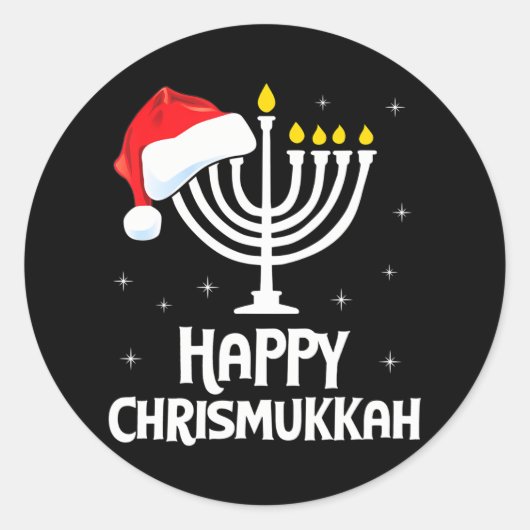 Gelukkige Kerstmis Kerstman Hoed Menorah Kerstmis Ronde Sticker (Voorkant)