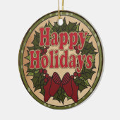 Gelukkige Kerstmis krans van de vakantie Keramisch Ornament (Links)