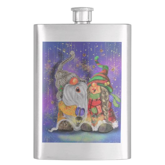 Gelukkige Kerstmis Paar Gnomen Flask Flacon (Voorkant)