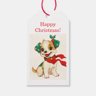 GELUKKIGE KERSTMIS RETRO HOND KADOETIKET CADEAULABEL