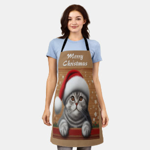 Gelukkige Kerstmis Schotse Vouw Kat, Kerstman Kat Schort