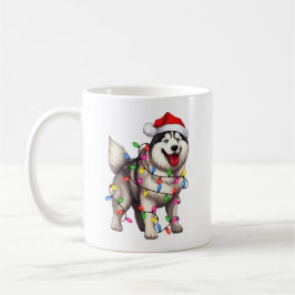 Gelukkige Kerstmis Siberische Husky met Santa Hat Koffiemok