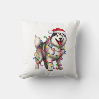 Gelukkige Kerstmis Siberische Husky met Santa Hat Kussen