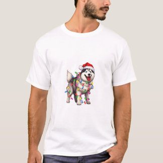 Gelukkige Kerstmis Siberische Husky met Santa Hat T-shirt