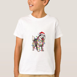Gelukkige Kerstmis Siberische Husky met Santa Hat T-shirt