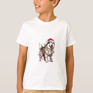 Gelukkige Kerstmis Siberische Husky met Santa Hat T-shirt