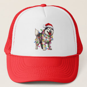 Gelukkige Kerstmis Siberische Husky met Santa Hat Trucker Pet