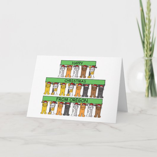 Gelukkige Kerstmis van Oregon, de Katten van de Feestdagen Kaart (Voorkant)