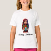 Gelukkige Kerstmisdruk met schattig meisje T-shirt (Voorkant)