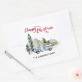 Gelukkige Kerstmisenvelop Seal Rustieke Vrachtwage Vierkante Sticker (Envelop)