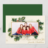 Gelukkige Kerstmisfoto Holly & Kalligrafie Feestdagenkaart (Voorkant / Achterkant)