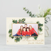 Gelukkige Kerstmisfoto Holly & Kalligrafie Feestdagenkaart (Staand voorkant)