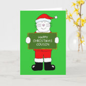 Gelukkige Kerstneef Kat in Santa Outfit Kaart (Gele Bloem)