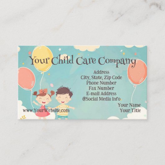 Gelukkige Kinder en Ballonnen Kinderopvang Kindero Visitekaartje (Voorkant)