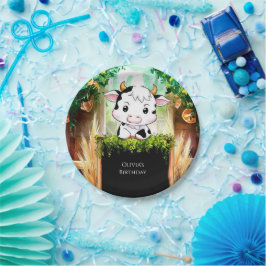 Gelukkige Kinder Koe Verjaardag Papieren Bordje