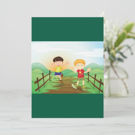 Gelukkige Kinder spelen buitenshuis Kaart (Staand voorkant)