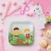 Gelukkige Kinder spelen buitenshuis Papieren Bordje (Feest)