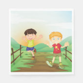 Gelukkige Kinder spelen buitenshuis Servet (Voorkant)