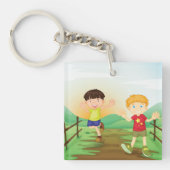 Gelukkige Kinder spelen buitenshuis Sleutelhanger (Voorkant)