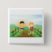 Gelukkige Kinder spelen buitenshuis Vierkante Button 5,1 Cm (Voorkant)