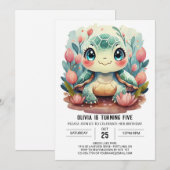 Gelukkige Kinder Turtle Meisje Verjaardag Kaart (Voorkant / Achterkant)