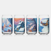 Gelukkige kinderbloemen en huizen in de sneeuw blikvorm glas (Achterkant)