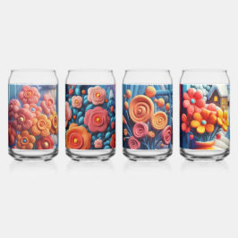 Gelukkige kinderbloemen en huizen in de sneeuw blikvorm glas