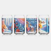 Gelukkige kinderbloemen en huizen in de sneeuw blikvorm glas (Links)